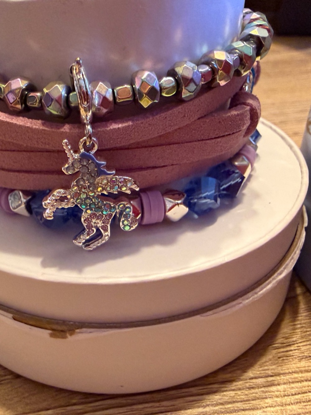 Pink Multi-Strand Unicorn Charm Bracelet